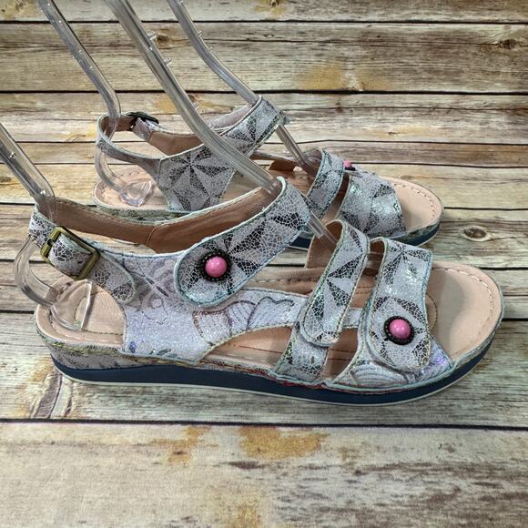 Spring Step L'Artiste Womens Pink Metallic Leather Open Toe Comfort Sandals 42 - Picture 2 of 11